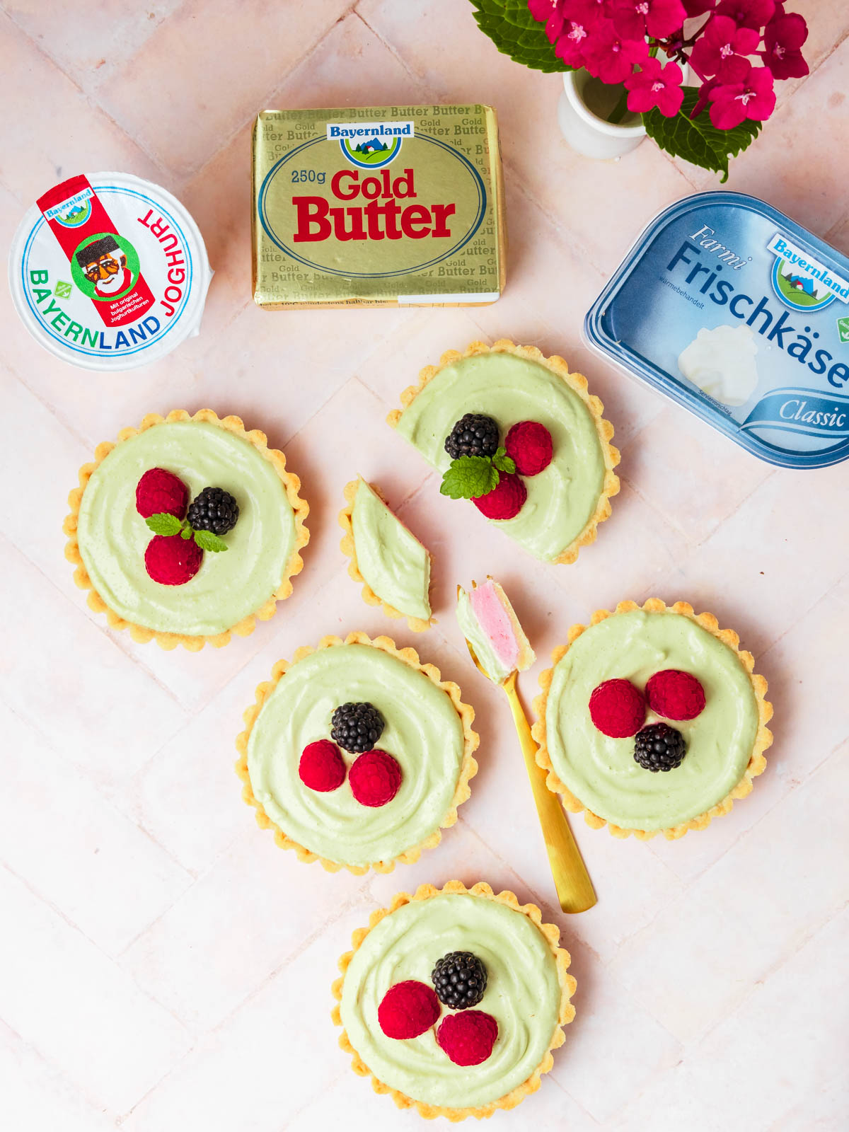 Himbeer-Matcha-Tartelettes Glutenfrei